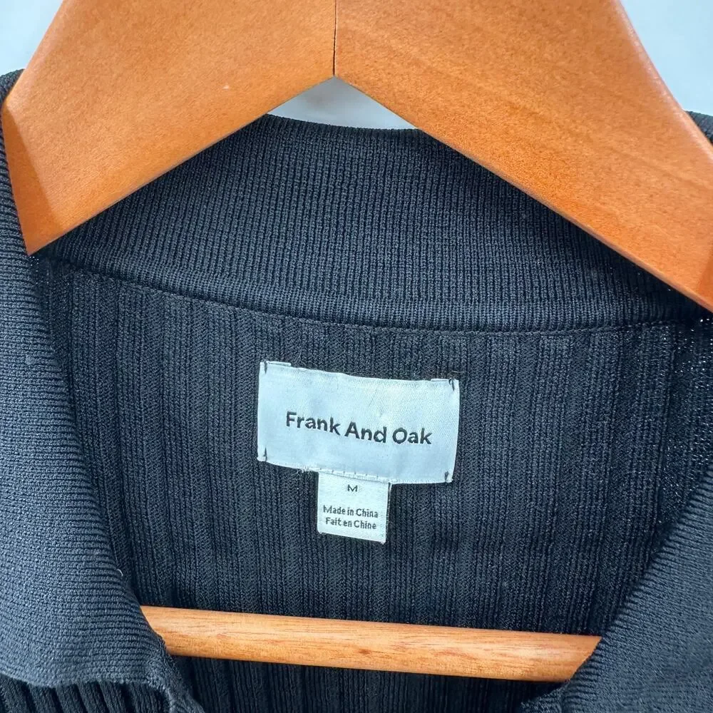 FRANK & OAK Ribbed Black Short Sleeve Collared Top // M - Picture 4 of 8